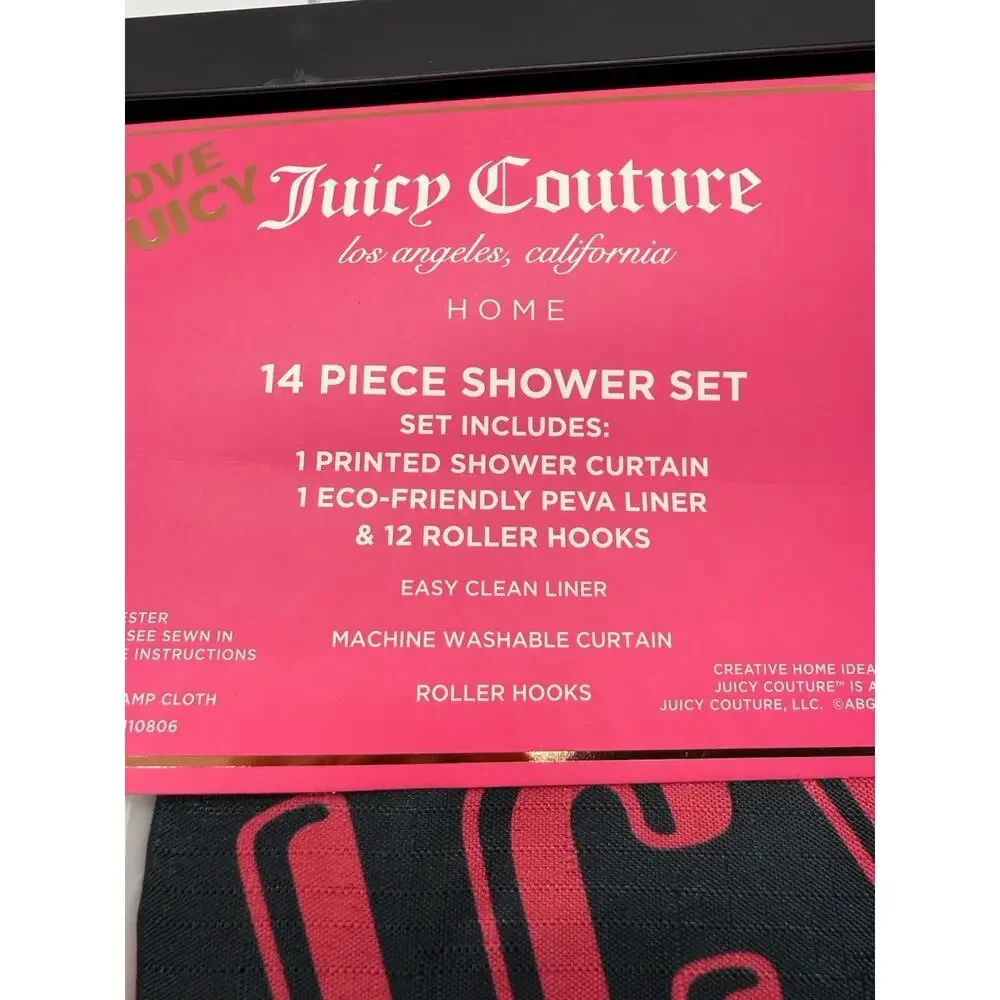 JUICY COUTURE 14 PIECE SHOWER CURTAIN WITH HOOKS AND LINER JUICY COUTURE